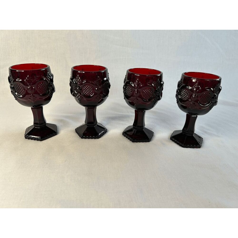 Avon 1876 Cape Cod Ruby Red Small Wine/Cordial Glass Set of Four, 4.5 Inches